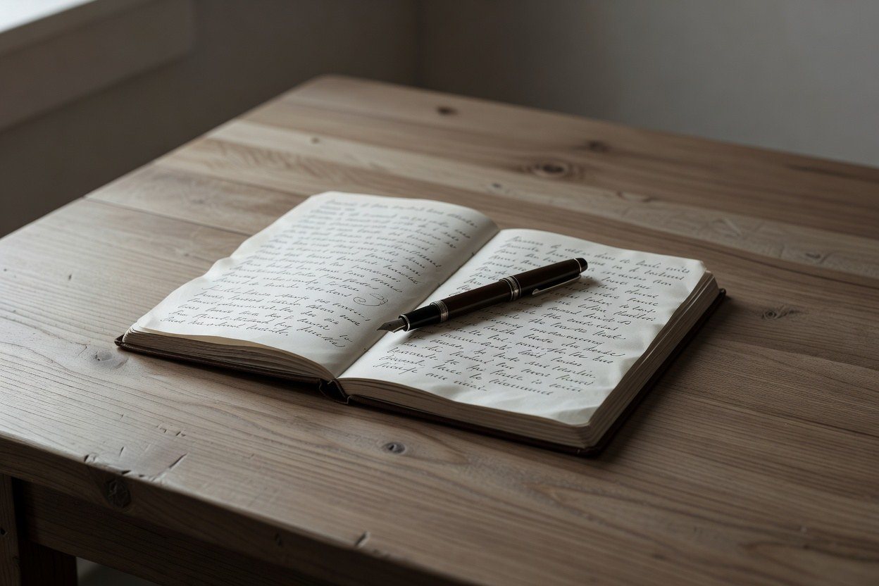 An open notebook and pen